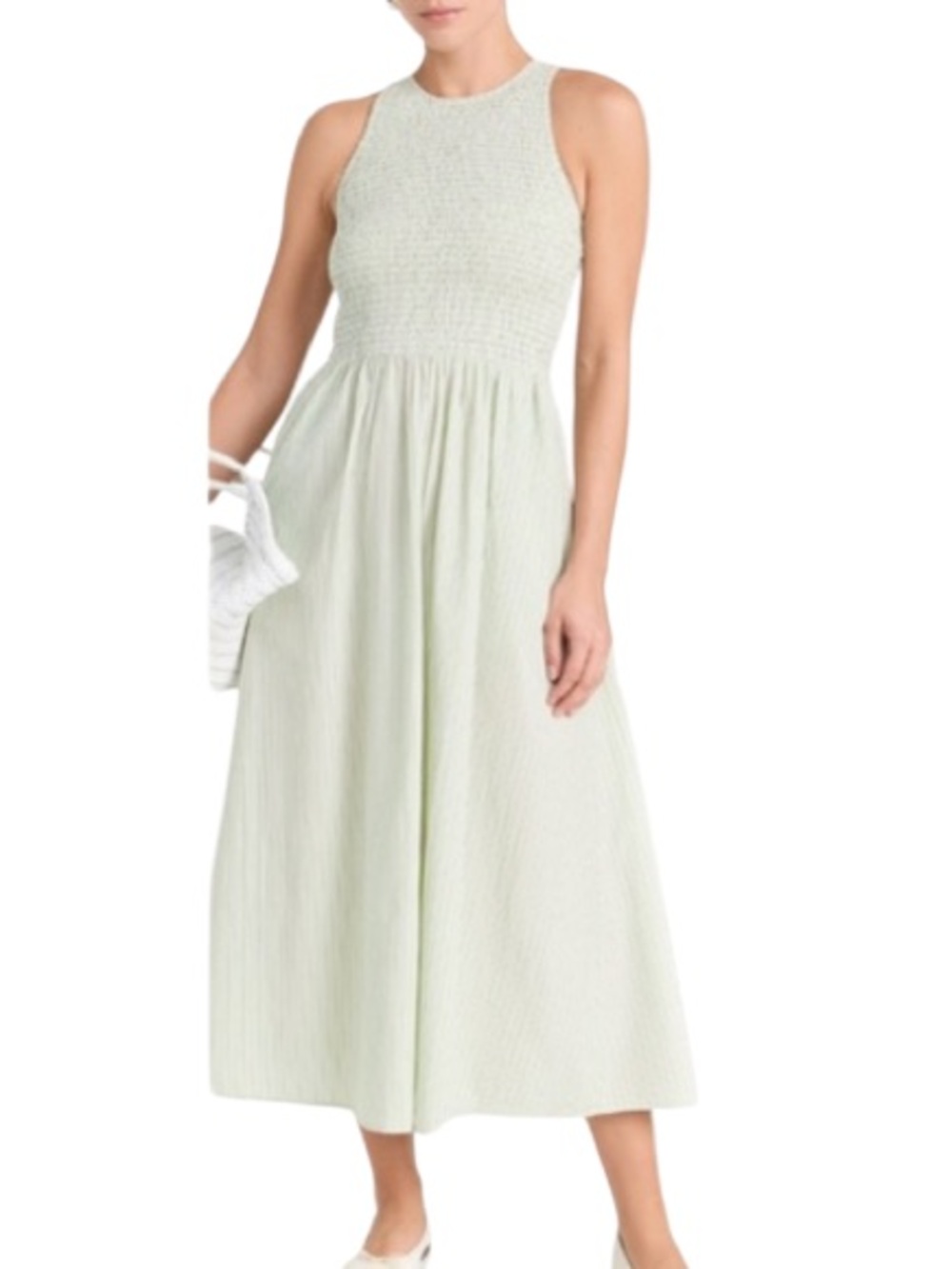 Madewell The Melody Smocked Midi Dress in Light Sage Pistachio 2X